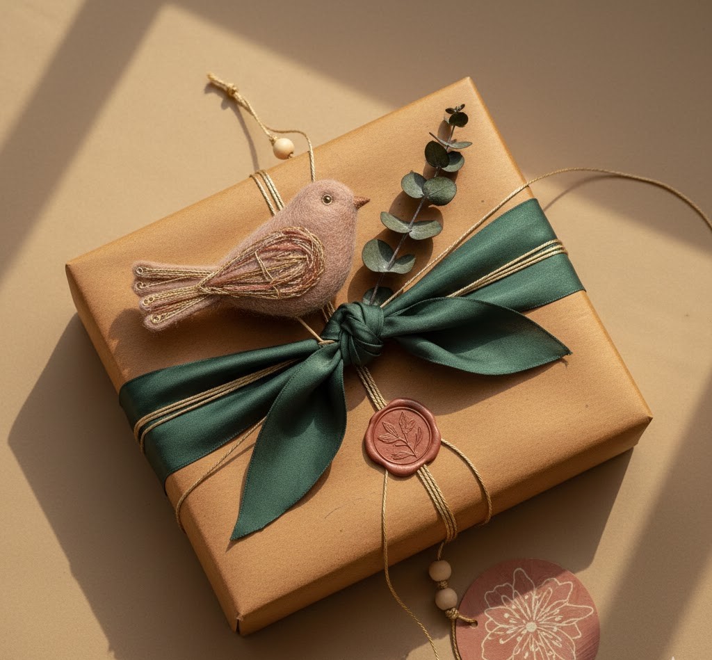 Kreativ paketinslagning med handgjorda detaljer